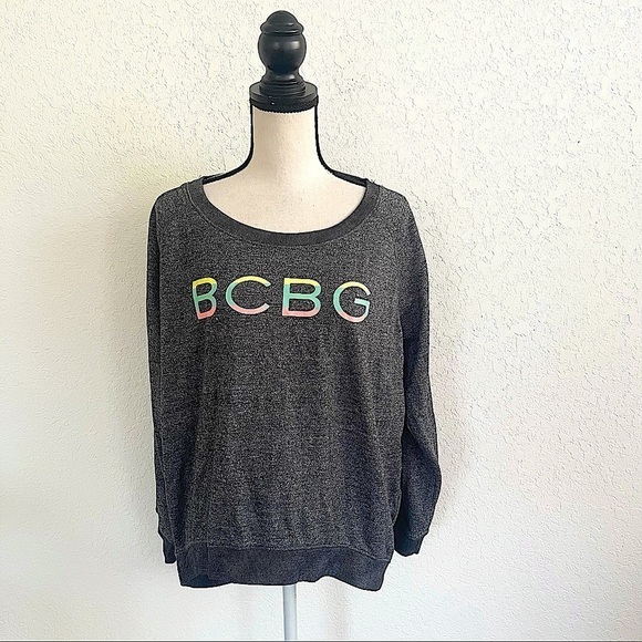 BCBGMAXAZRIA Gray Long Sleeve Scoop Neck Oversized Sweatshirt Size Medium - Picture 1 of 5